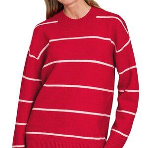 Zenana Round Neck Stripe Sweater